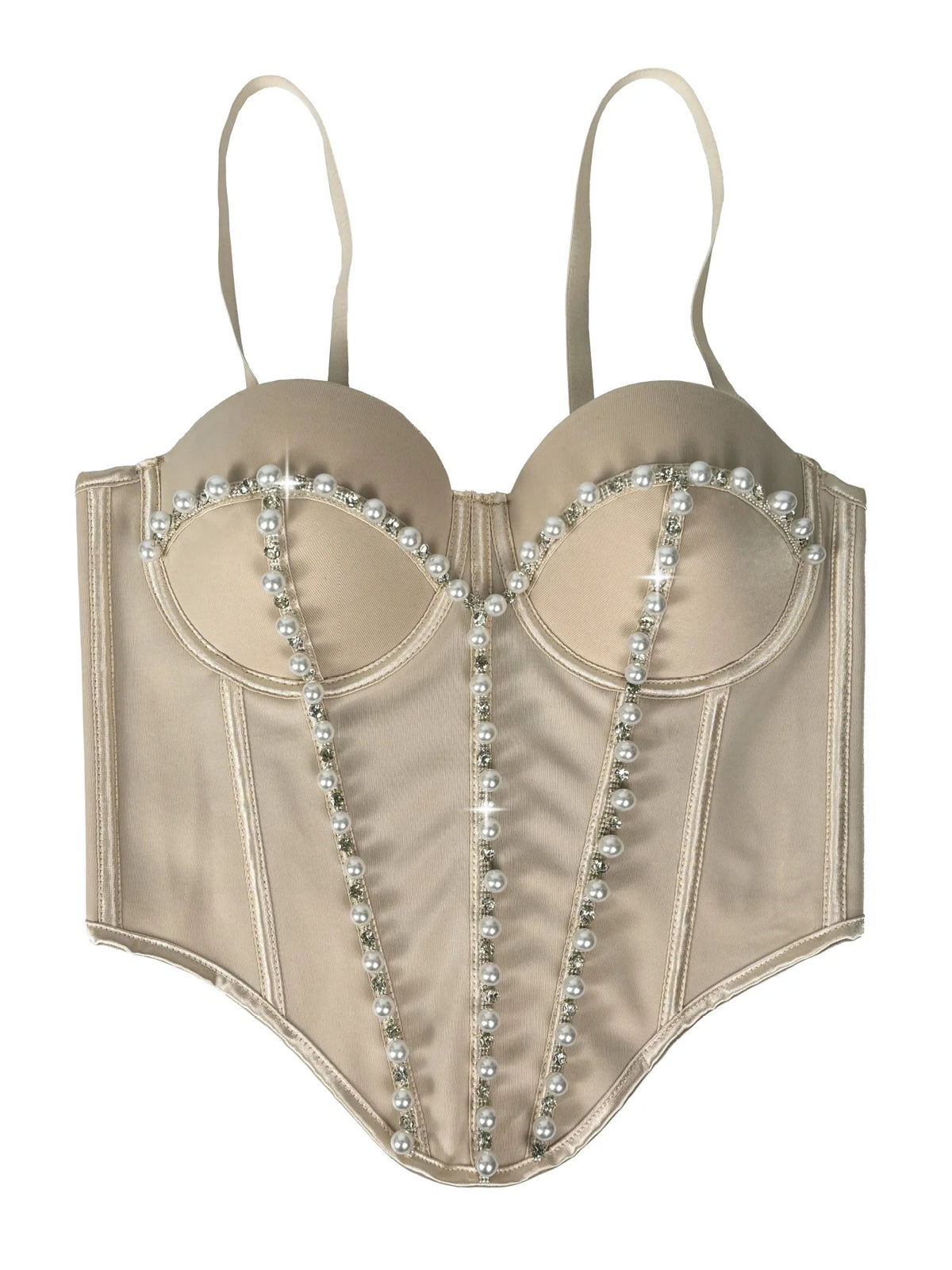 Pearl Embroidered Corset Bustier Crop Top