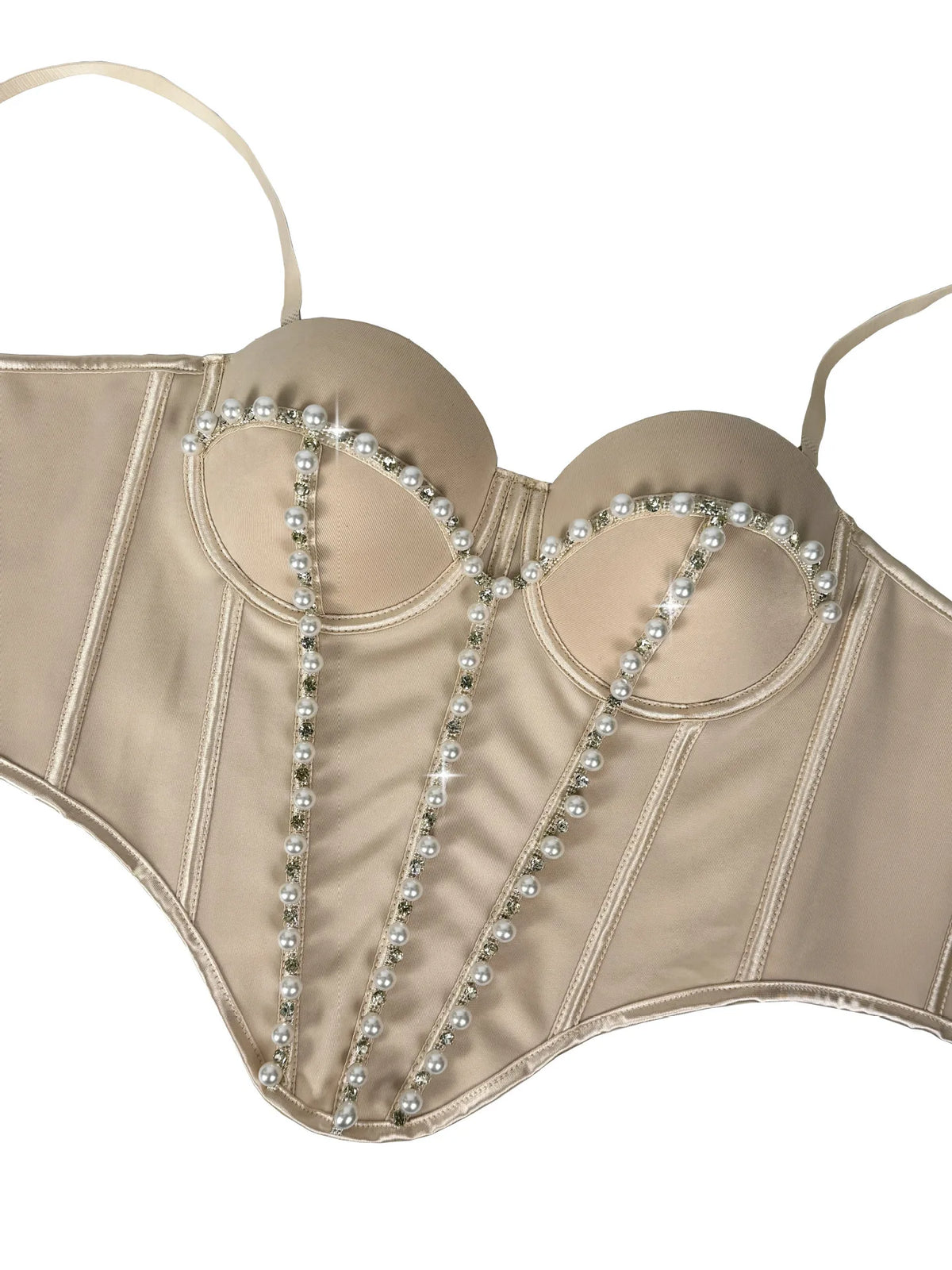 Pearl Embroidered Corset Bustier Crop Top