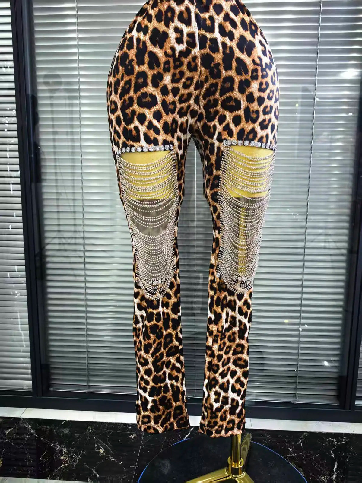 Leopard Print Rhinestone Two-Piece Bodycon Set