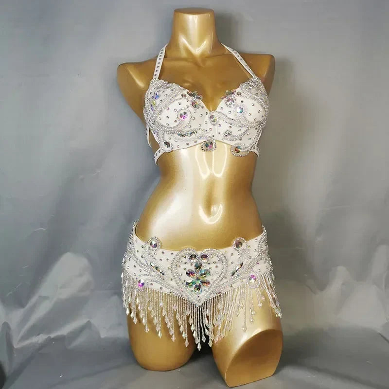 Beaded Crystal Bra & Belt Set