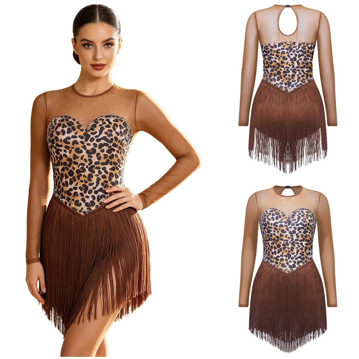 Leopard Rhinestone Fringe Festival Bodysuit