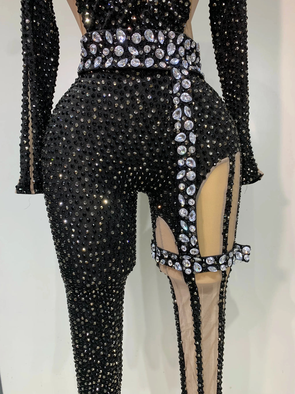 Black Rhinestone Mesh Festival Jumpsuit