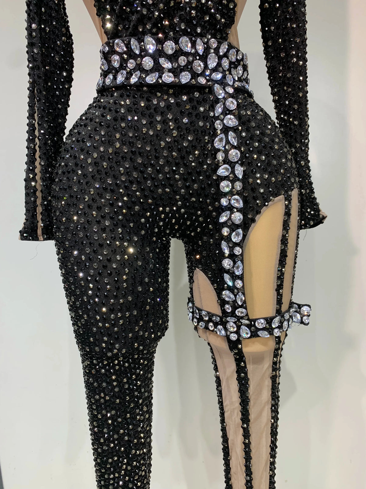 Black Rhinestone Mesh Festival Jumpsuit