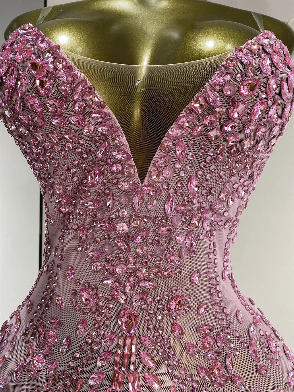 Vintage-Inspired Shiny Rhinestones Tassel Mesh Bodysuit Costume Set