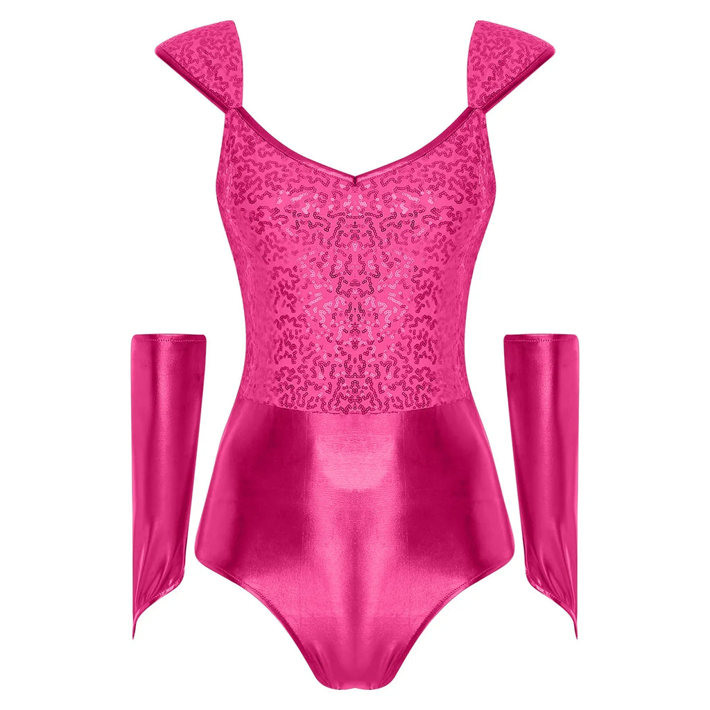 Metallic Sequin Festival Bodysuit with Removable Sleeves