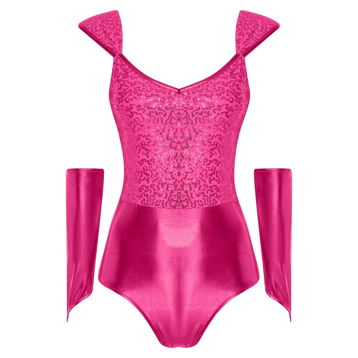 Metallic Sequin Festival Bodysuit with Removable Sleeves