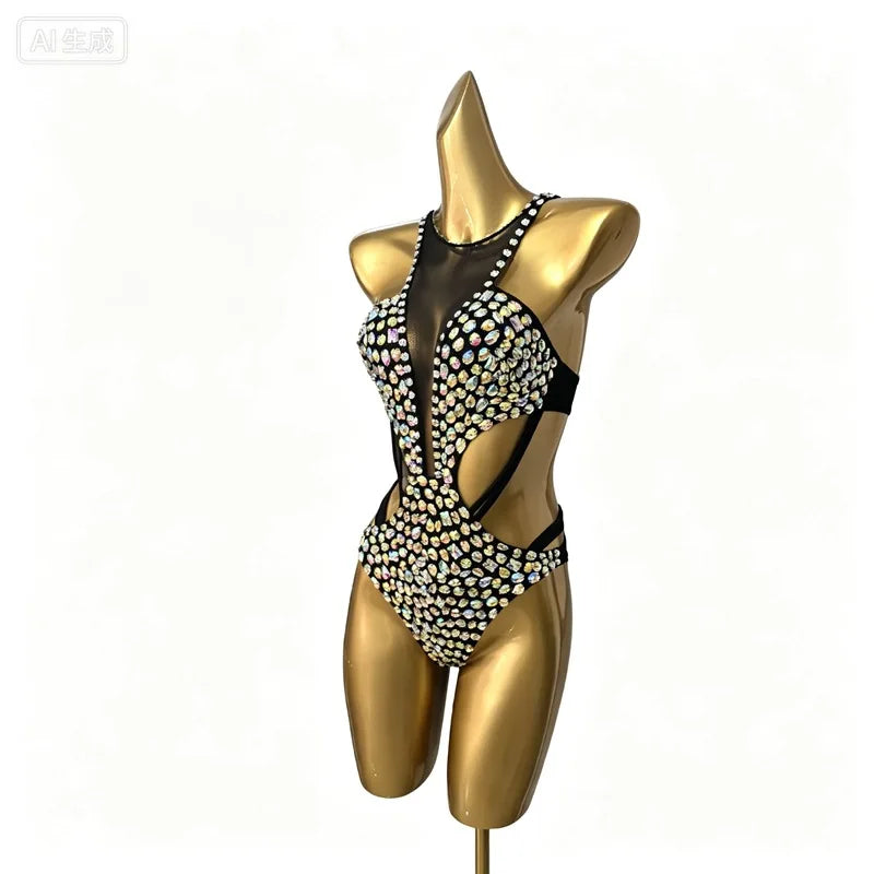 Crystal Mesh Backless Festival Bodysuit