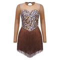 Leopard Print Rhinestone Fringe Bodysuit | Dancewear