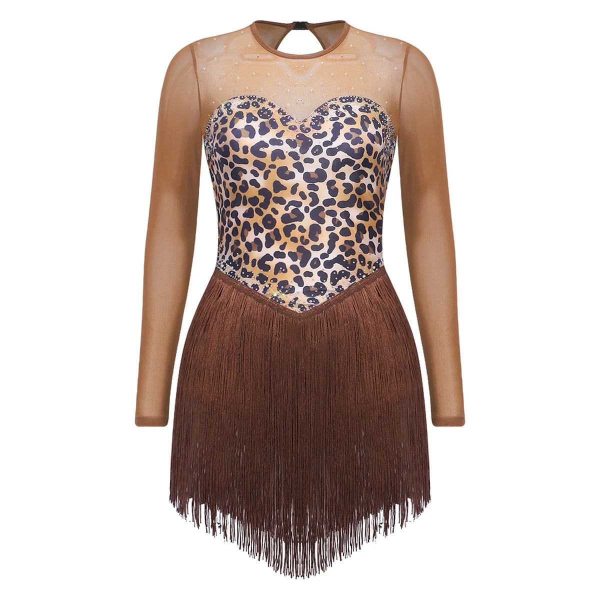 Leopard Print Rhinestone Fringe Bodysuit | Dancewear