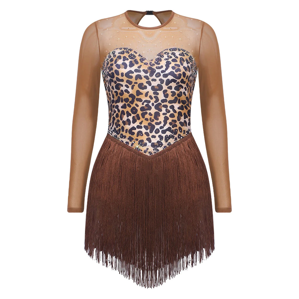 Leopard Rhinestone Fringe Festival Bodysuit