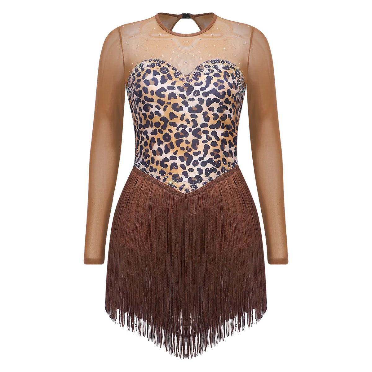 Leopard Rhinestone Fringe Festival Bodysuit