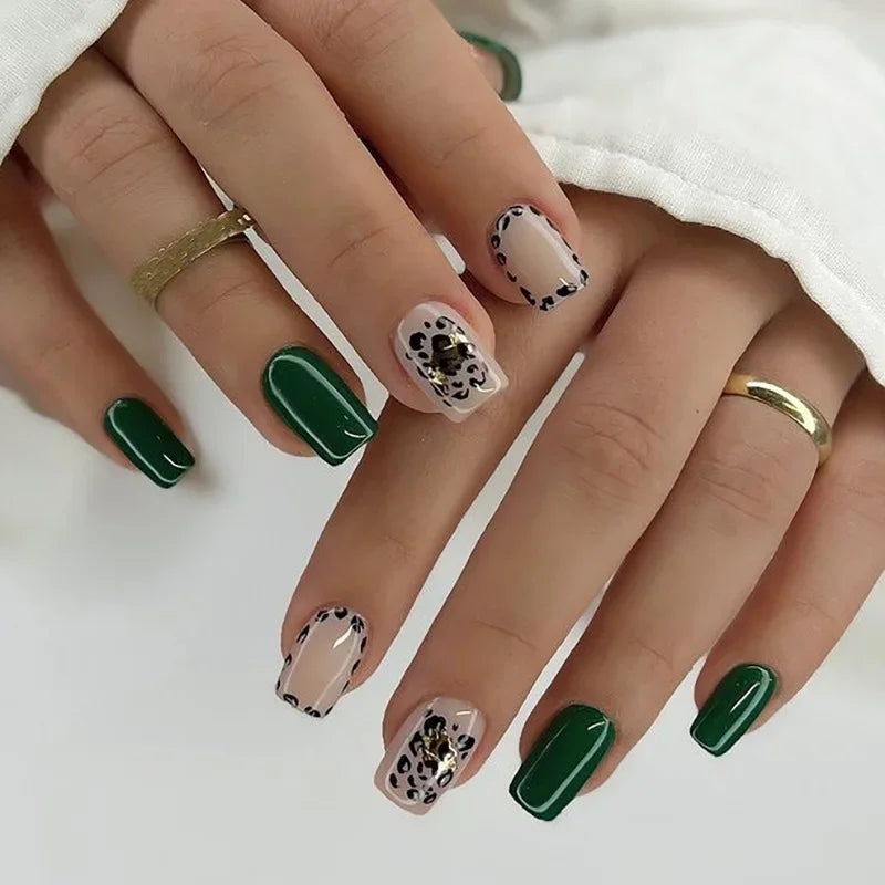 3D Bowknot Pearl Wearable Nail Art Fashion Leopard French Nude Almond Fake Nails Detachable Finished False Nails Press on Nails