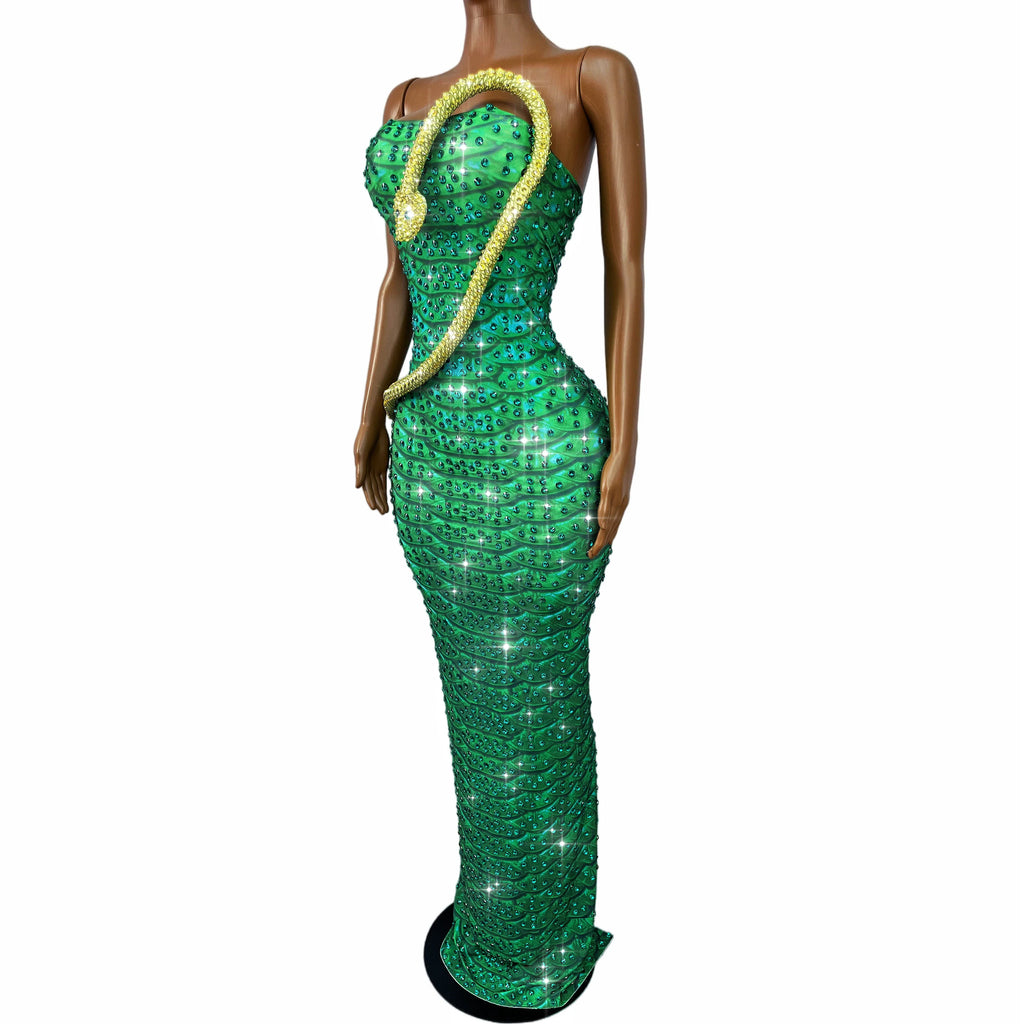 Emerald Snake Rhinestone Gown
