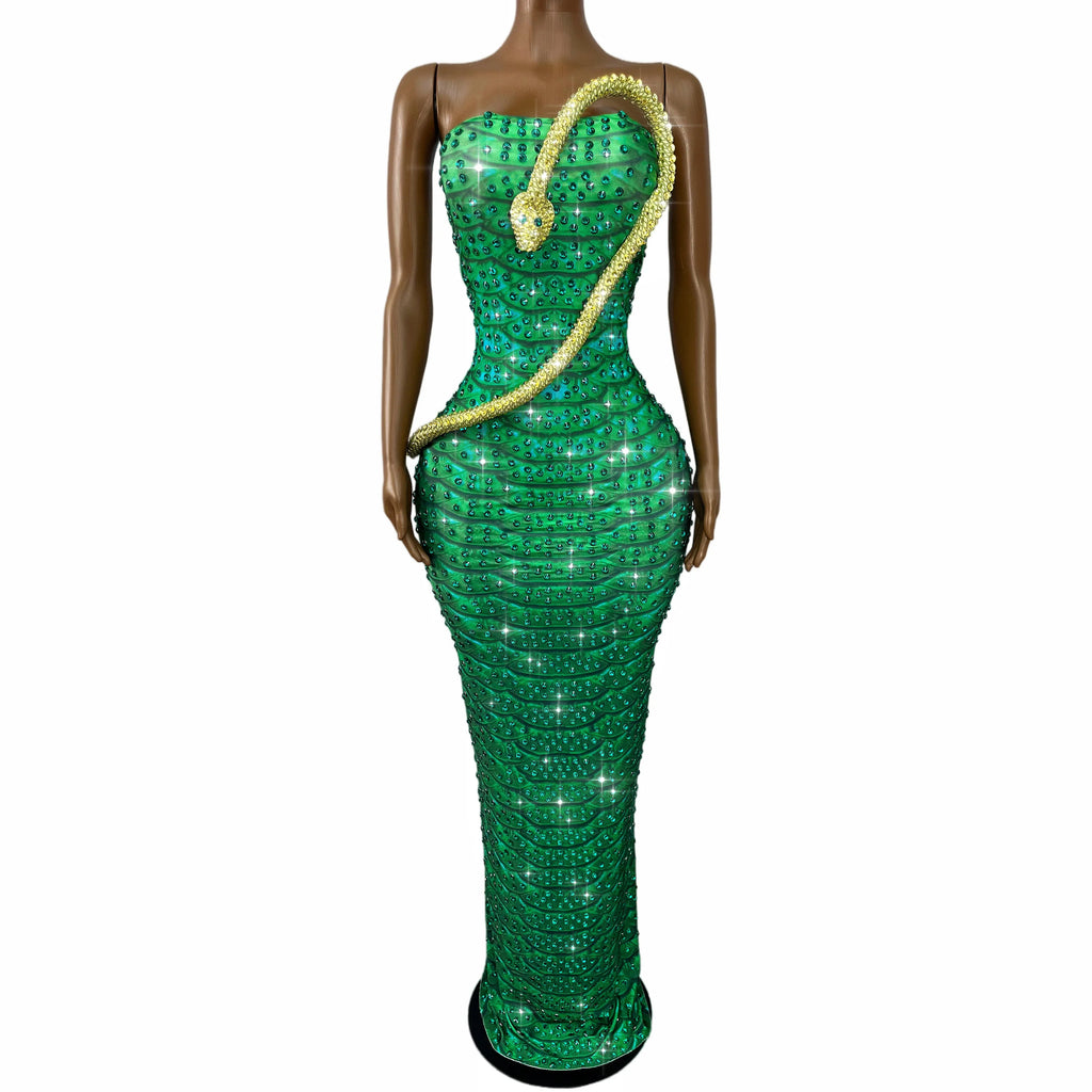 Emerald Snake Rhinestone Gown