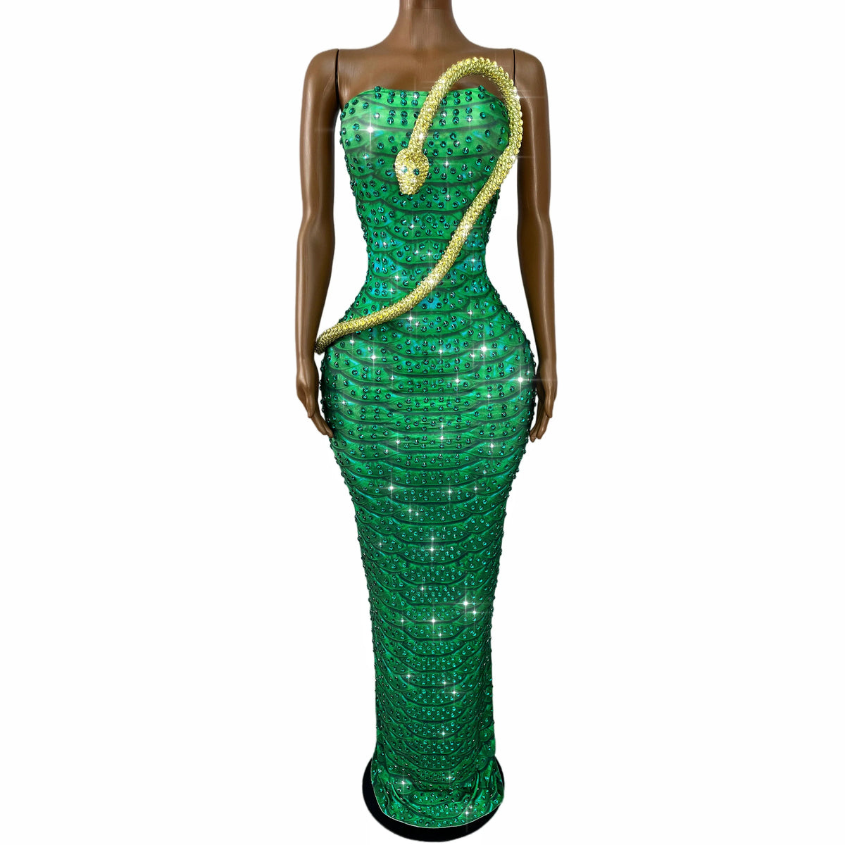 Emerald Snake Rhinestone Gown