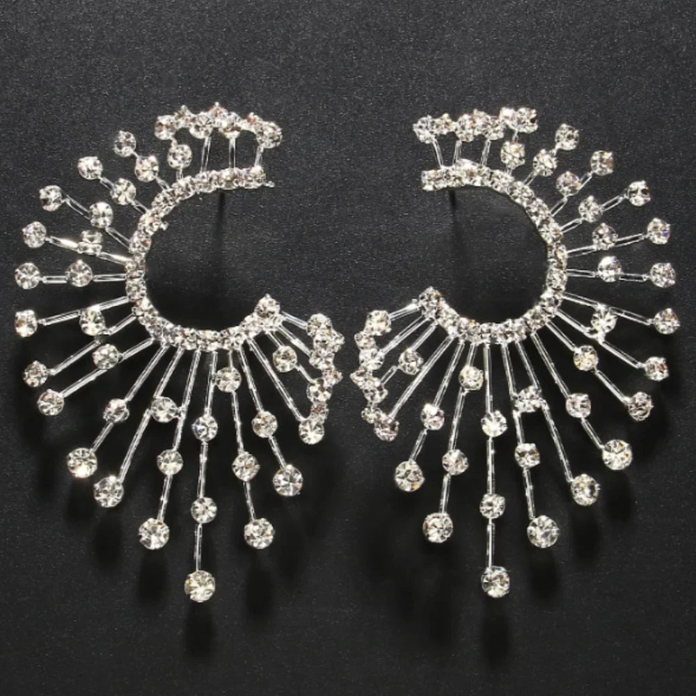 Crystal Fan Statement Earrings