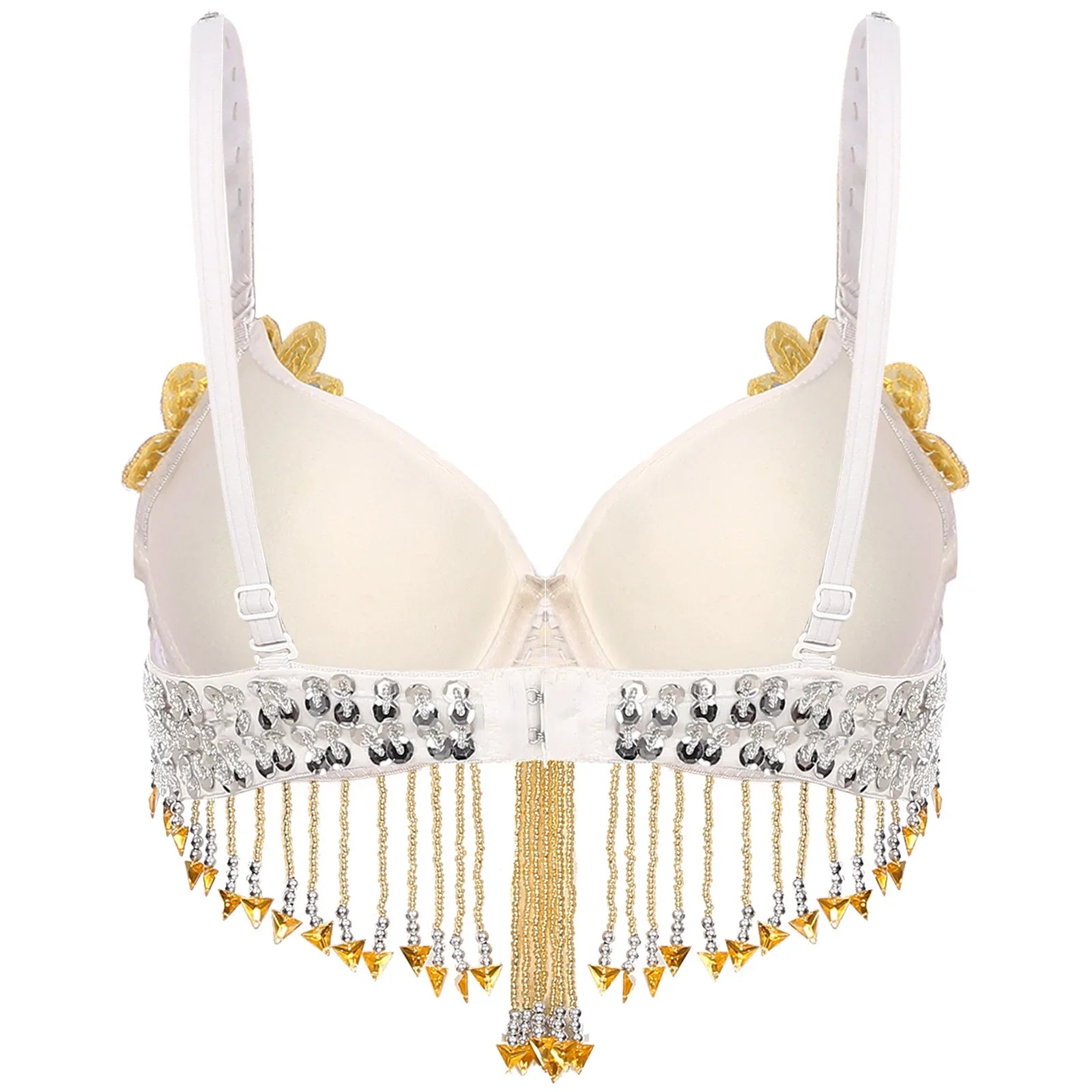 Sparkly Floral Beaded Sequin Belly Dance Bra & Tassel Performance Top