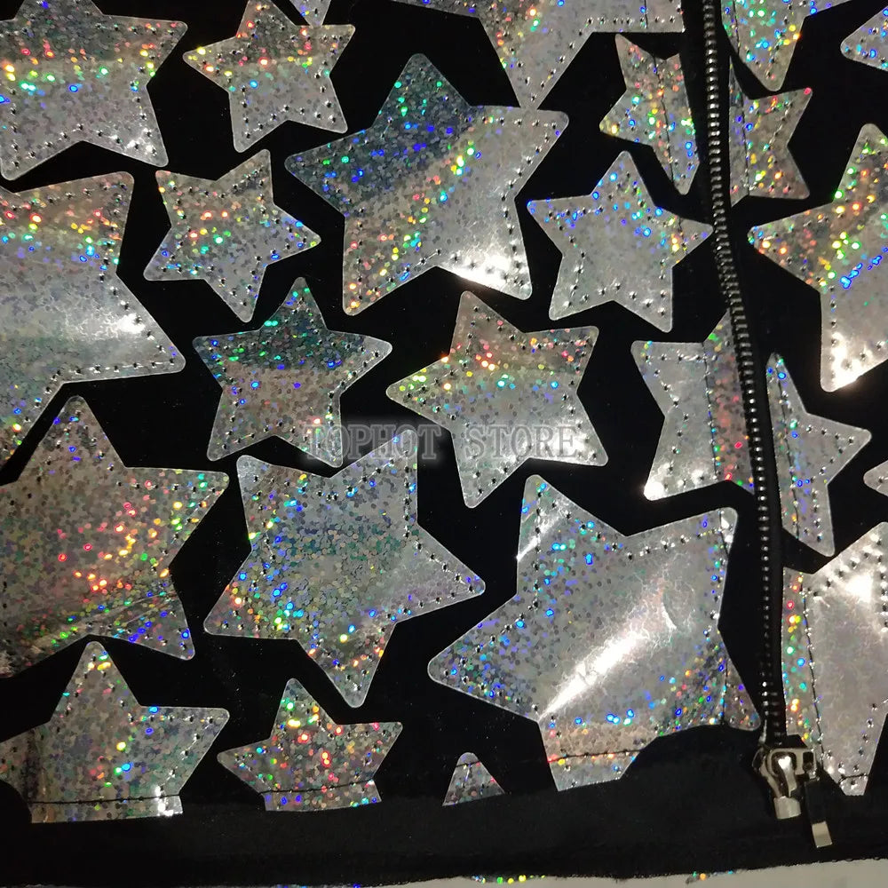Silver Laser Star Sequin Three-Piece Festival Set