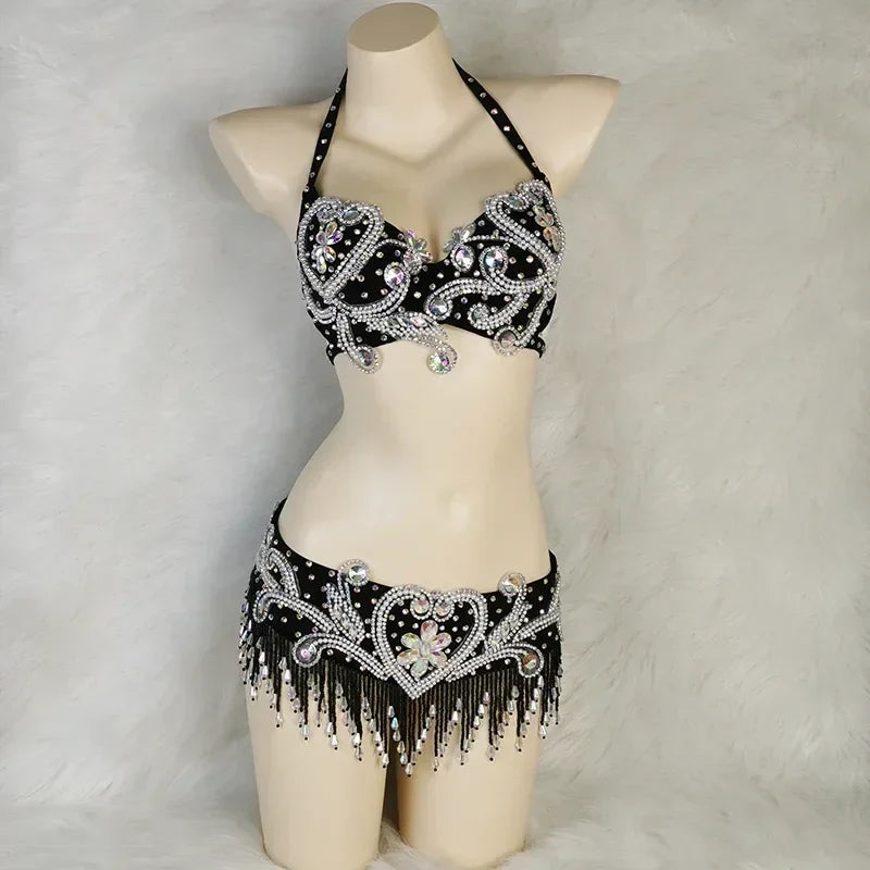Beaded Crystal Bra & Belt Set