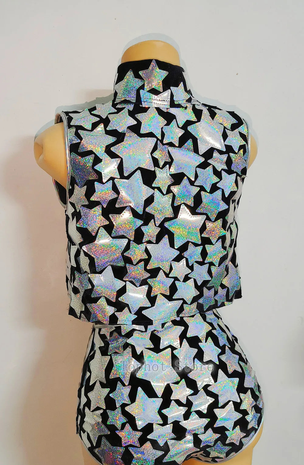 Silver Laser Star Sequin Three-Piece Festival Set
