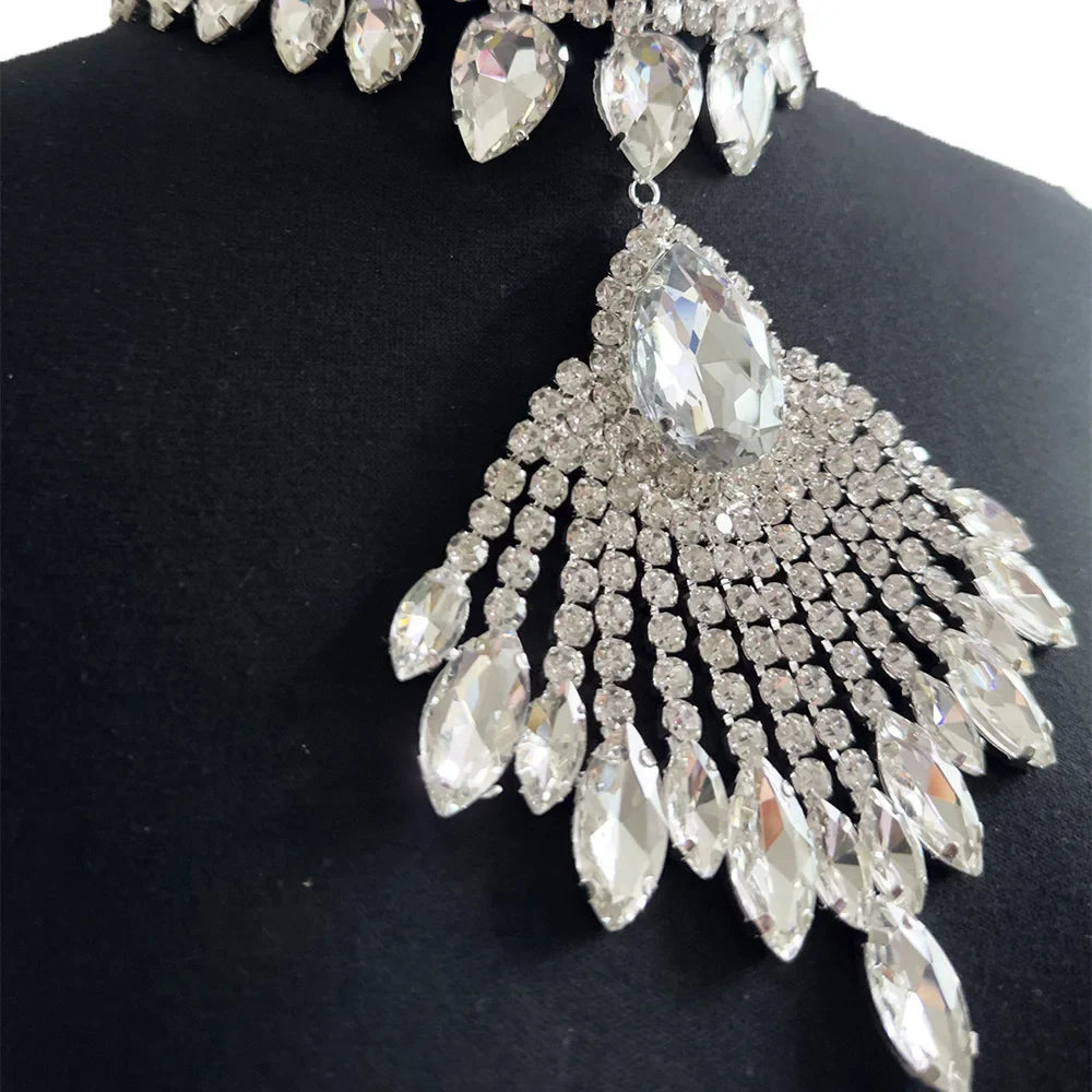 Crystal Tassel Choker & Earrings Set