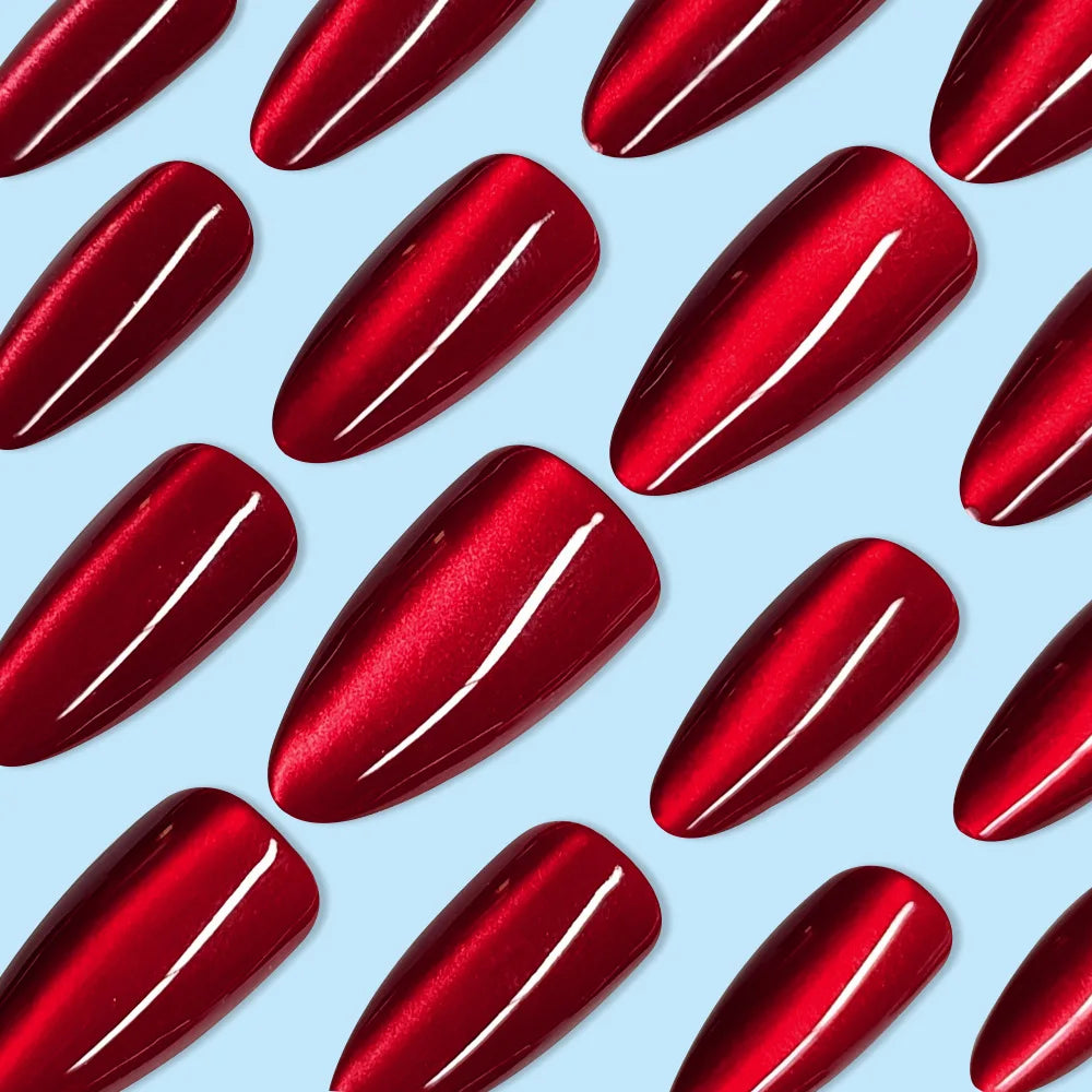 Red Cat Eye Press-On Nails | Almond Style