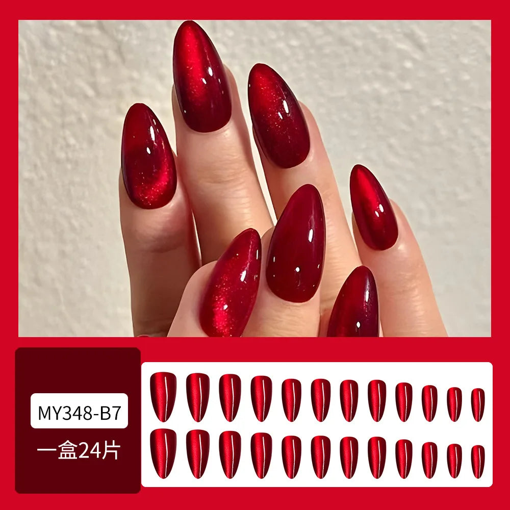 Red Cat Eye Press-On Nails | Almond Style