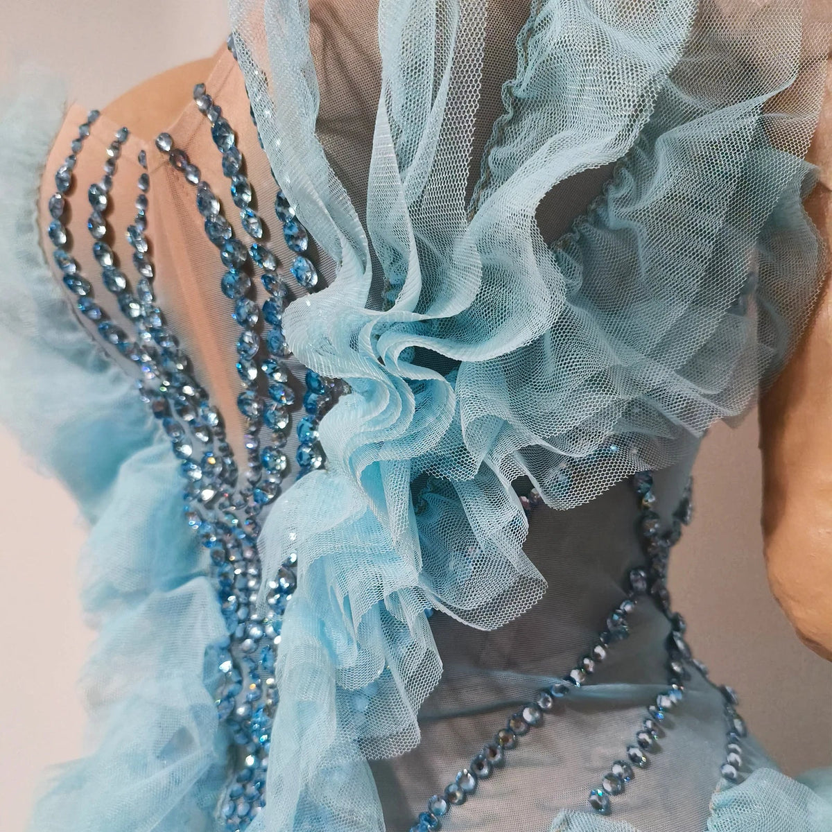 Blue Rhinestone Geometric Mini Dress | Sheer Party Dress