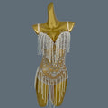 Nude Rhinestone Pearl Tassel Festival Bodysuit