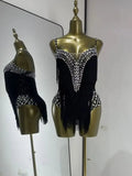 Black Rhinestone Fringe Mesh Leotard | Dancewear