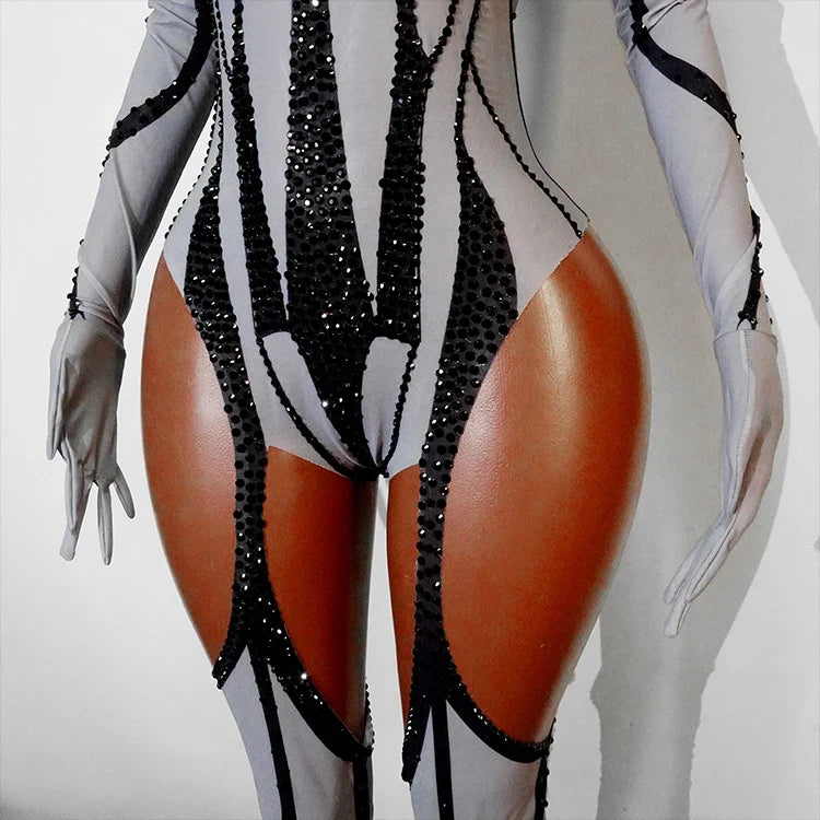 Rhinestone Mesh Festival Jumpsuit Set