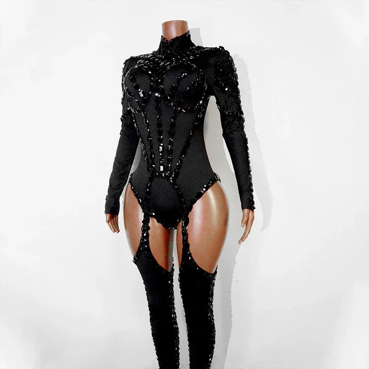 Rhinestone Mesh Festival Jumpsuit Set