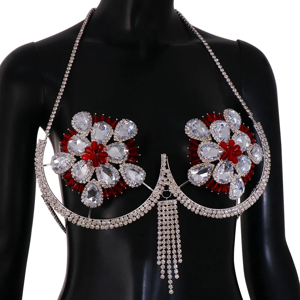 Rhinestone Floral Body Chain & Pasties Set
