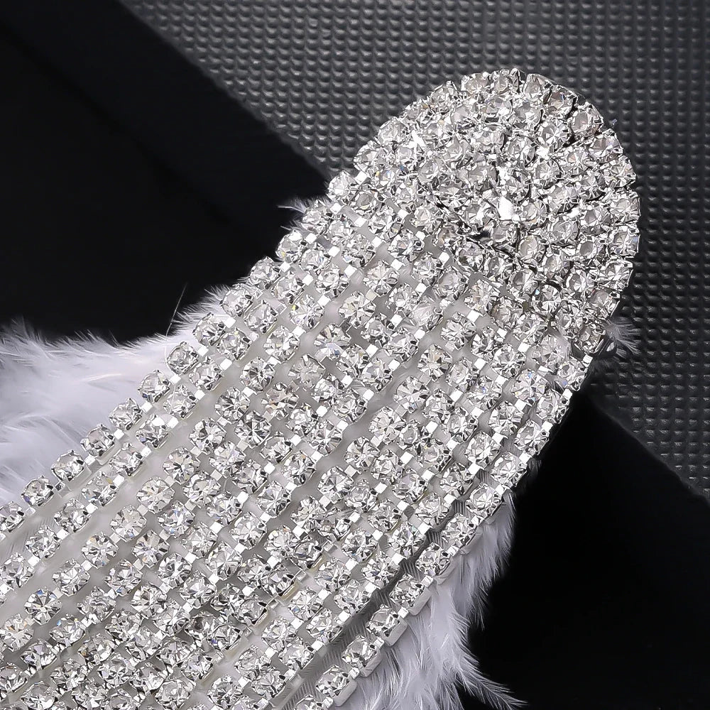 Crystal Tassel Feather Drop Earrings