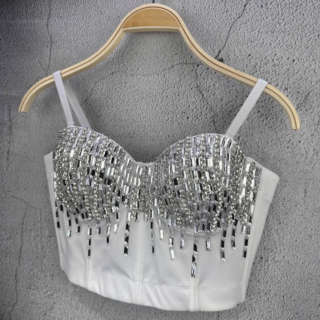 Crystal Beaded Bustier Corset Crop Top Nightclub Party Bralette
