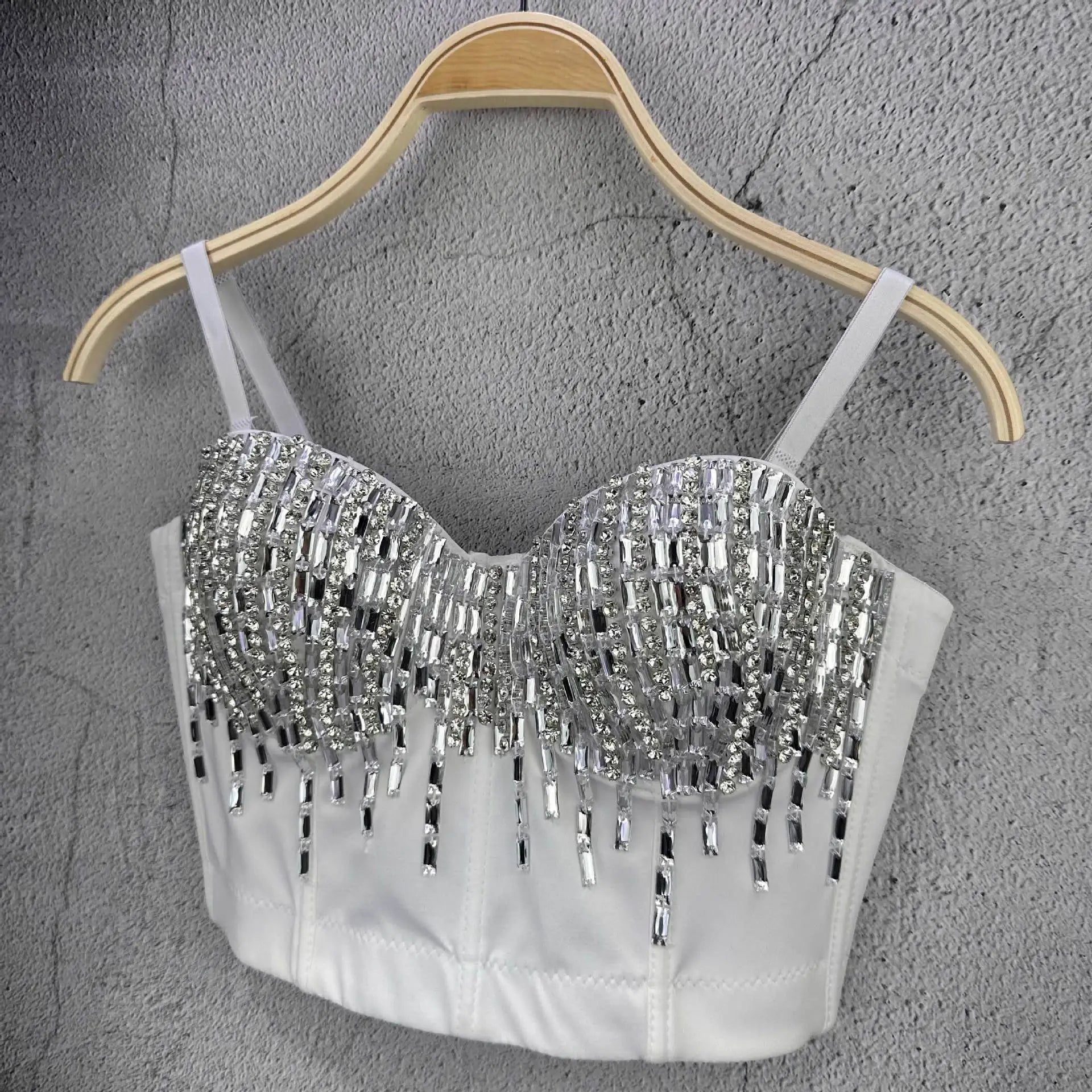 Crystal Beaded Bustier Corset Crop Top Nightclub Party Bralette
