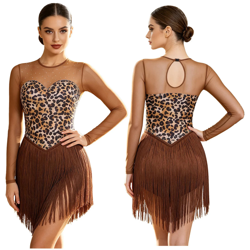 Leopard Rhinestone Fringe Festival Bodysuit