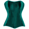 Green Velvet Overbust Corset Top Side Zipper Lace-Up Boned Bustier Top