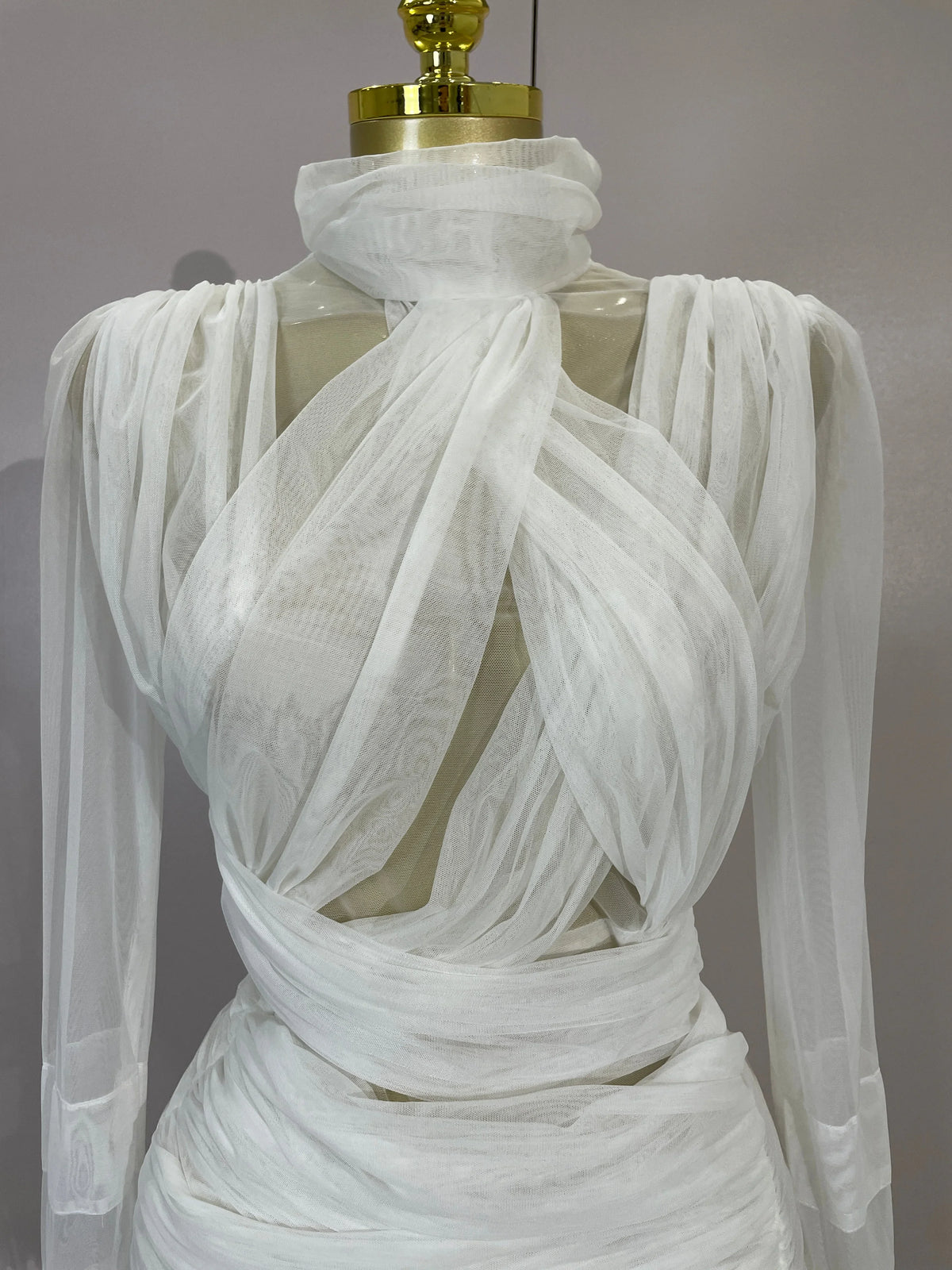White Sheer Ruffle Mini Dress