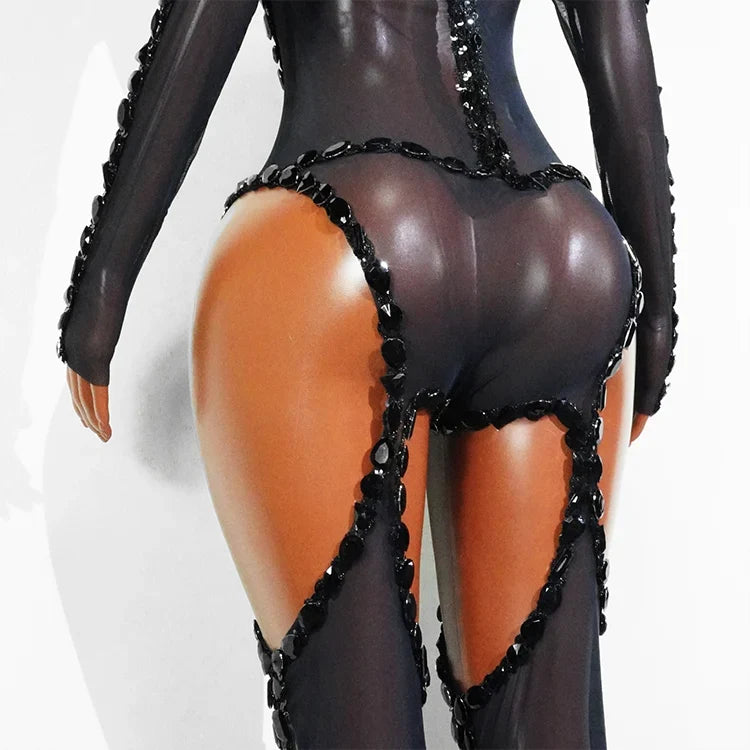 Rhinestone Mesh Festival Jumpsuit Set