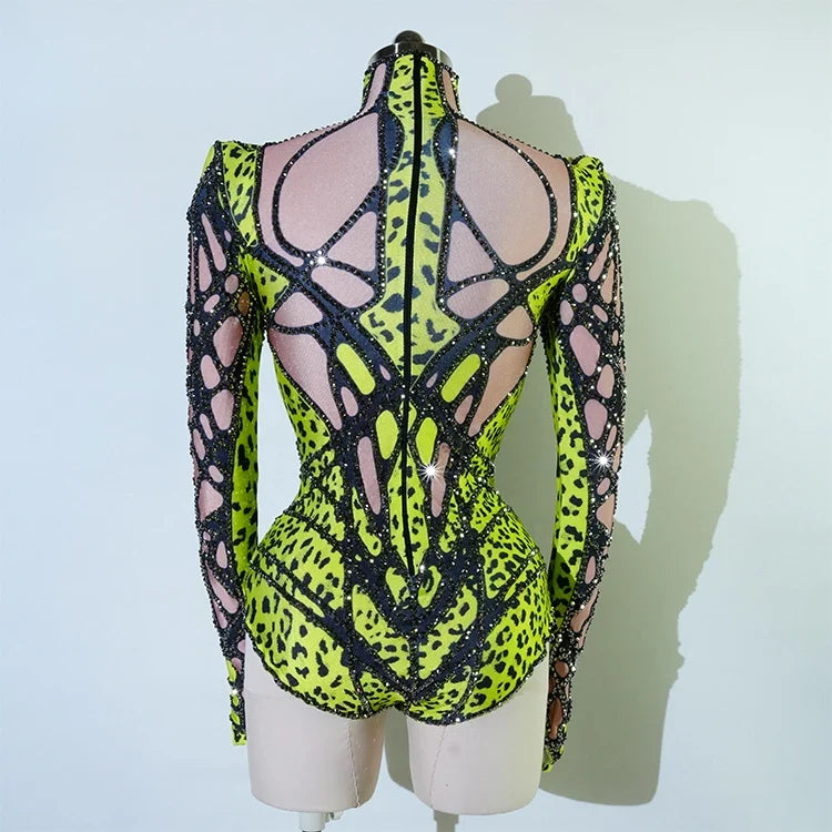 Futuristic Cyber Rhinestone Festival Bodysuit