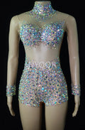 AB Crystal Rhinestone Illusion Dance Romper
