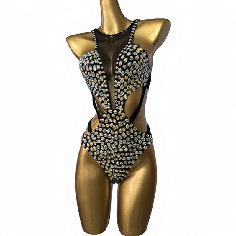 Crystal Mesh Backless Festival Bodysuit