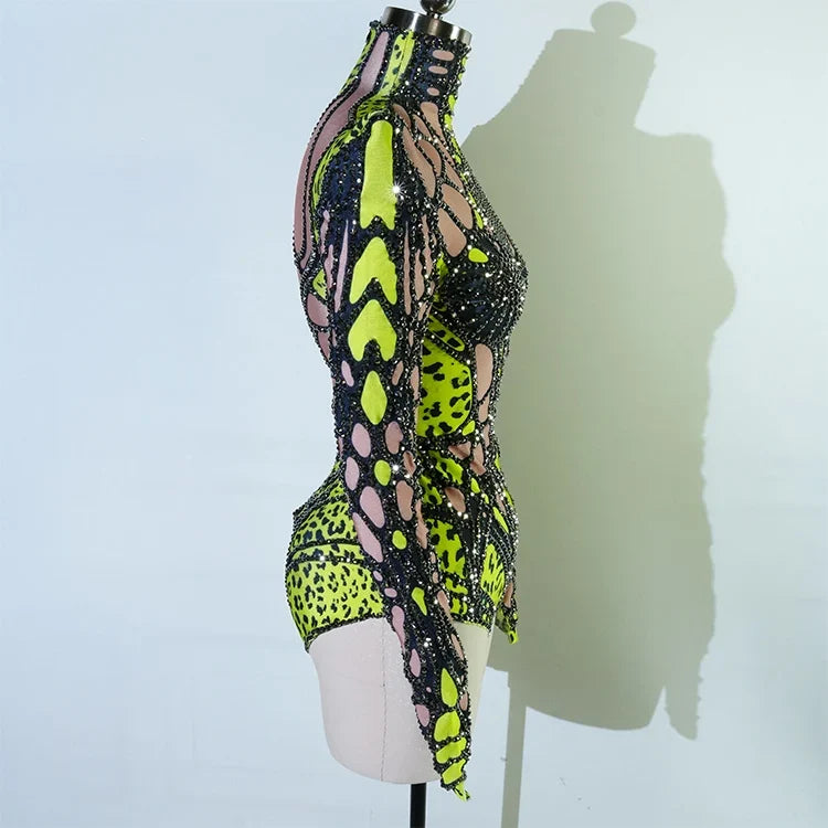 Futuristic Cyber Rhinestone Festival Bodysuit