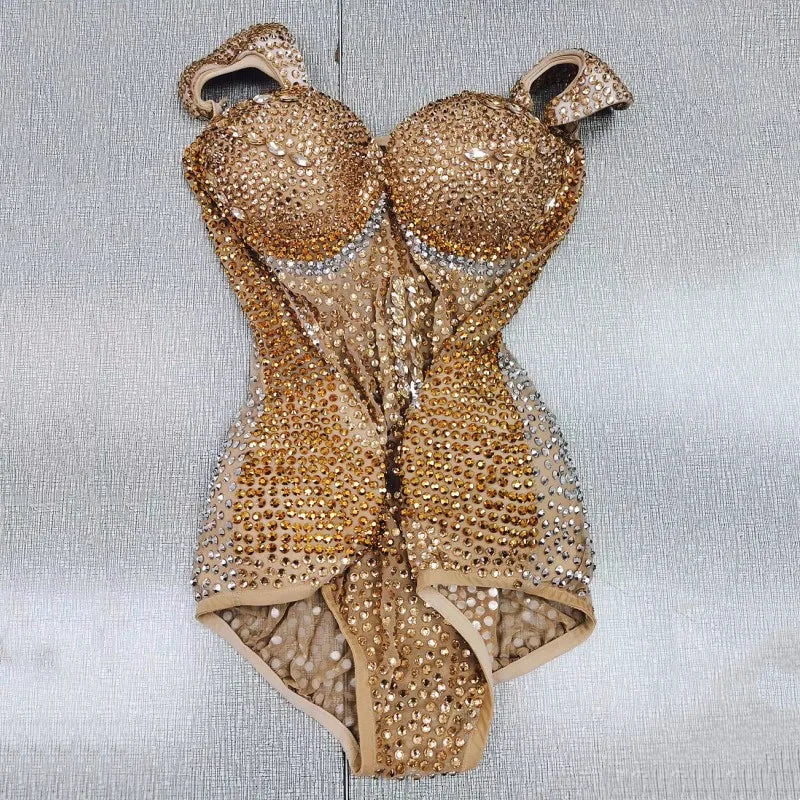 Gold Rhinestone Festival Bodysuit