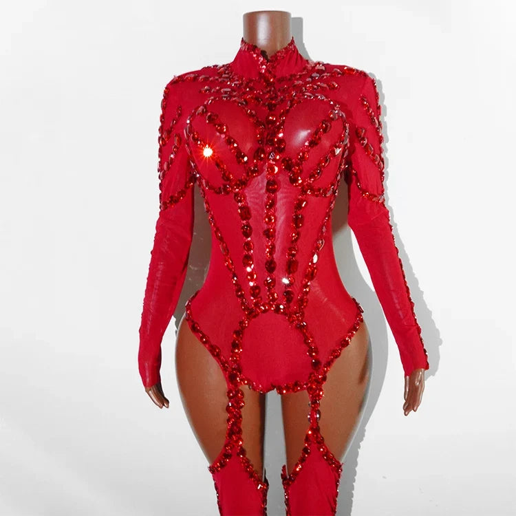 Rhinestone Mesh Festival Jumpsuit Set