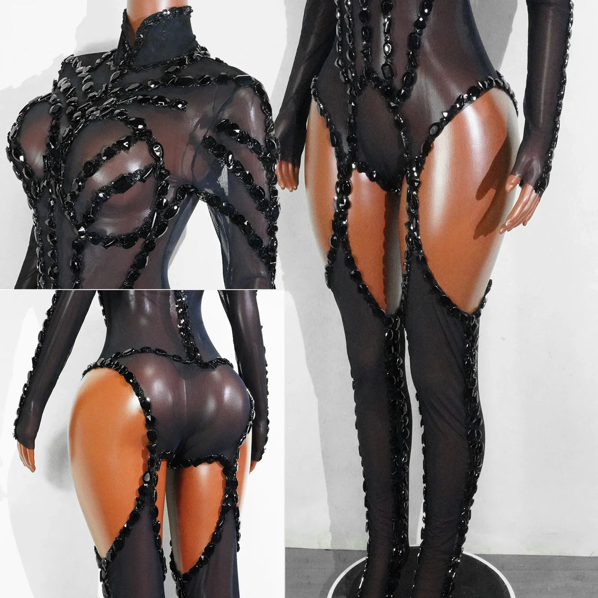 Rhinestone Mesh Festival Jumpsuit Set