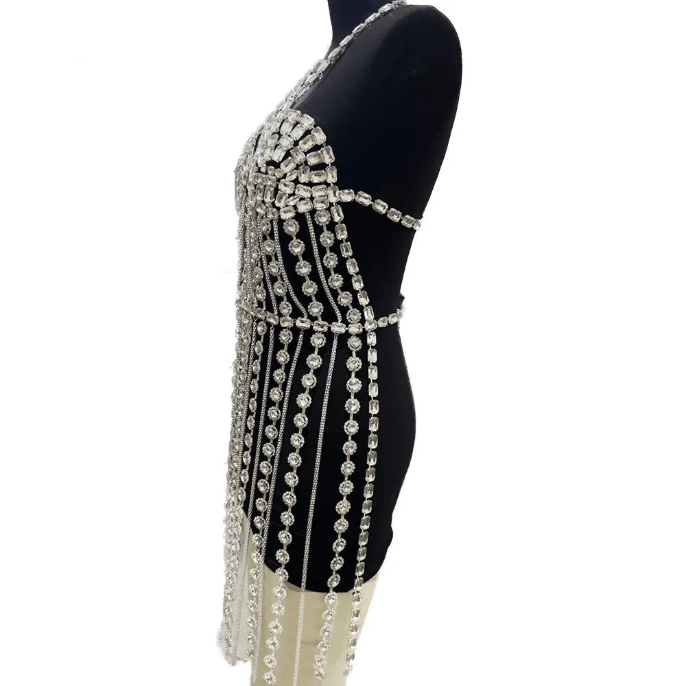 Crystal Tassel Body Chain Mini Dress