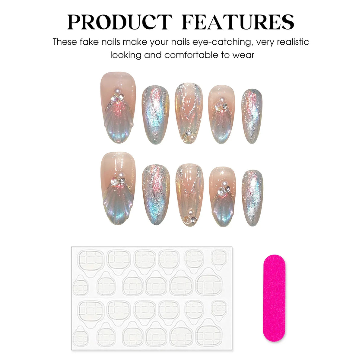 Blue Aurora Mermaid Press-On Nails | Almond, 10 Pieces