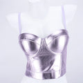 Purple Metallic PU Leather Bustier Corset Crop Top High Street Bralette